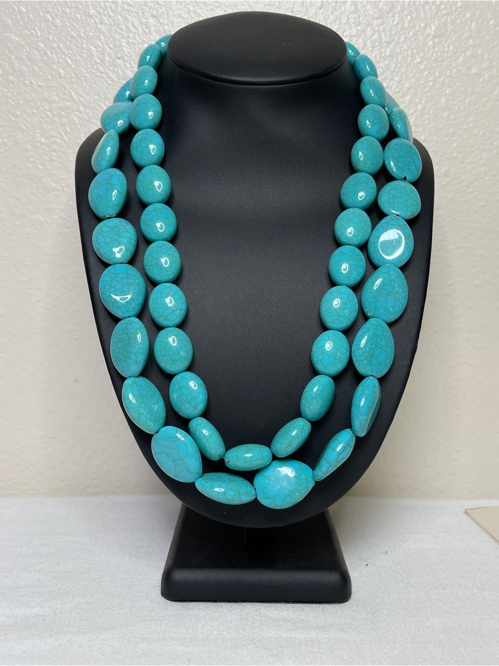 Turquoise Blue Double-Strand Beaded Necklace 13”